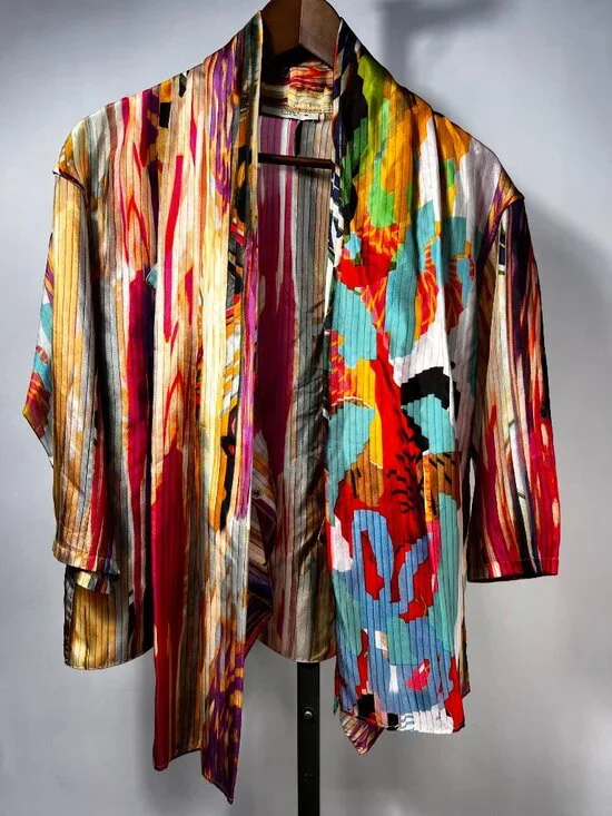 ETRO 100% Silk Multicolor Abstract Striped Wrap Blouse with Scarf/Tie Sz 8 LNWOT - Picture 8 of 10